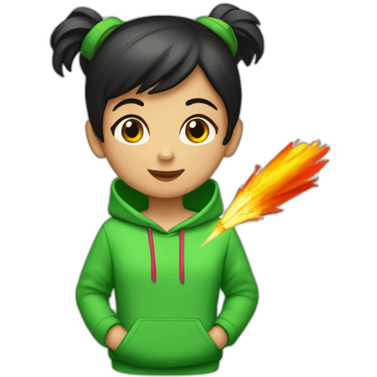 Girl-with-short-black-hair-in-a-firecracker-and-green-hoodie emoji