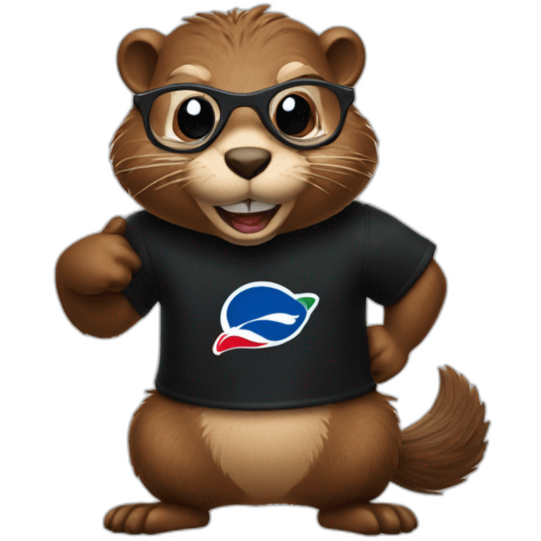 Beaver wearing glasses and black T-shirt with Pepsi logo print emoji