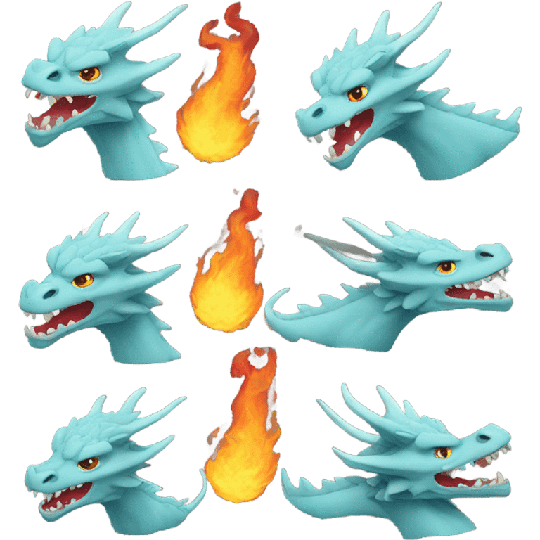 Dragon head breathing fire, top view, back view emoji