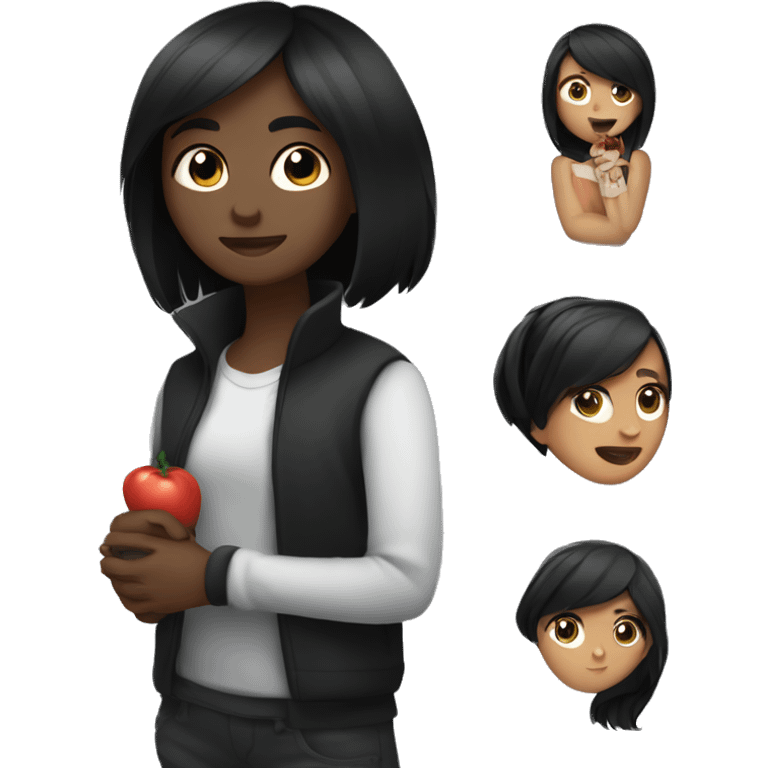 Dark-haired girl with a black dashushd in her hands emoji