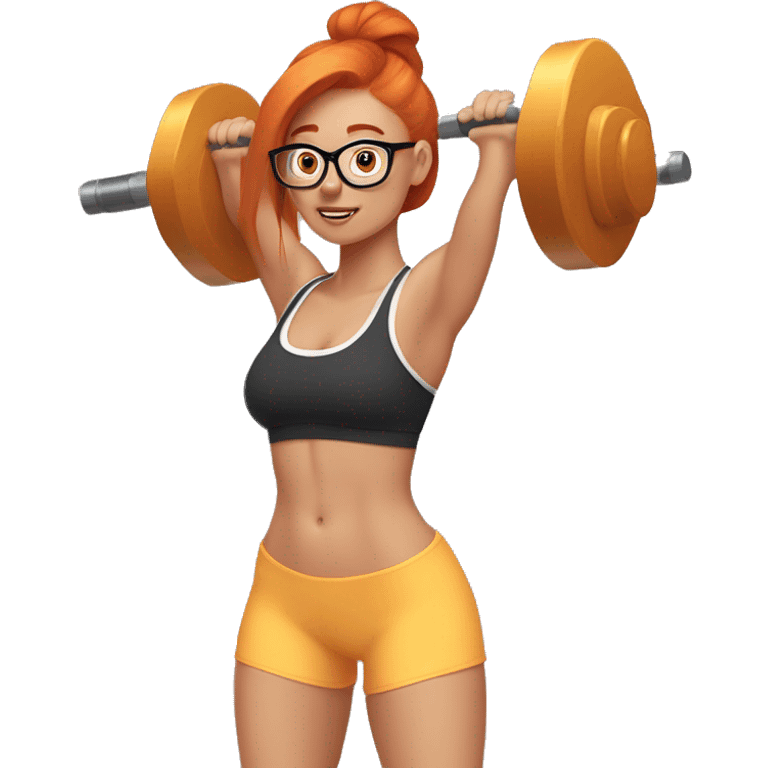 Ginger hair girl with eyeglasses and aesthetic gym outfit pumping her booty with weights  emoji