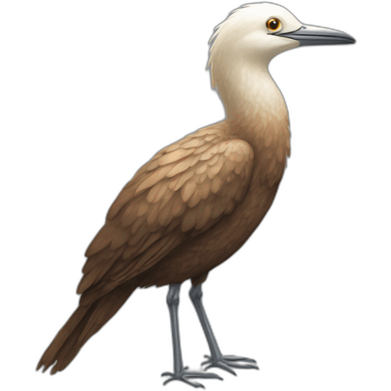 fluffy wet brown sea bird with white flecks and long legs and long upturned beak emoji