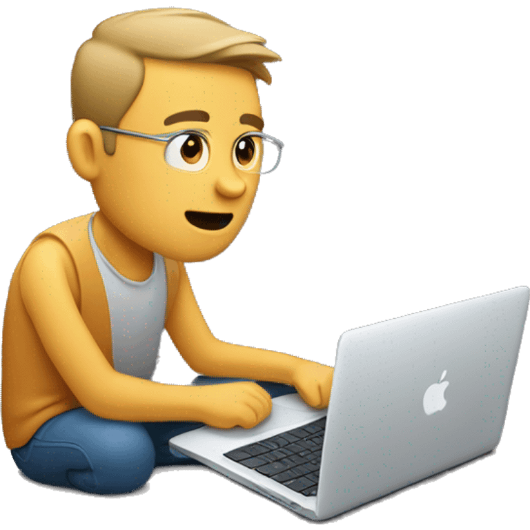 a man looks at a macbook style computer from the front. a modern one emoji