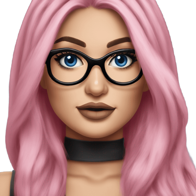 Photo Realistic kylie jenner stylish pink hair BLUE eyes and glasses elegant  emoji