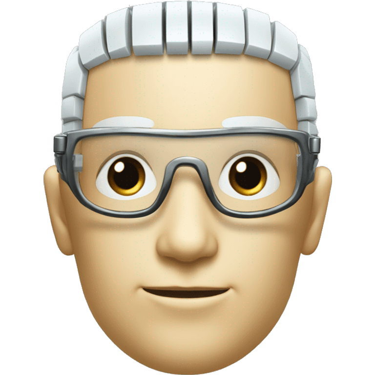 Robotic Cyborg head with fair skin, flat top haircut, rectangular glasses, circuits and smiling  emoji