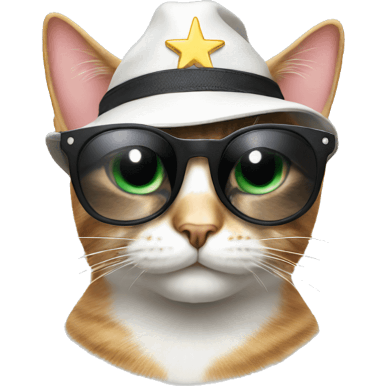 cat wearing sunglasses and a star hat emoji