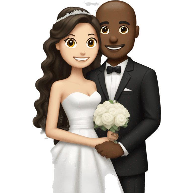 brunette hair bride and husband with to black bridesmaids  emoji