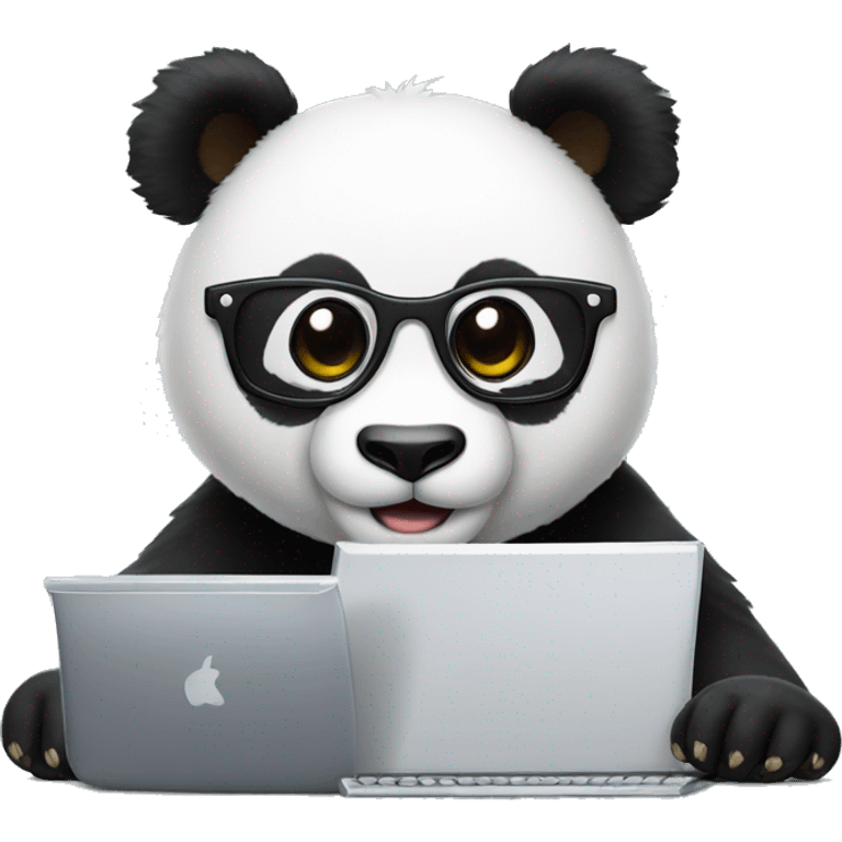 panda with glasses typing code on a big computer  emoji