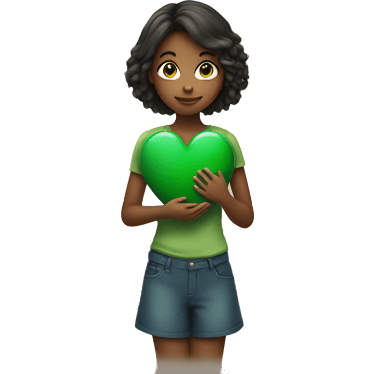 girl holding green heart emoji