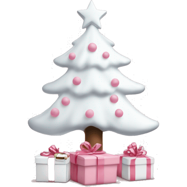 Light pink Christmas gifts under a white Christmas tree  emoji