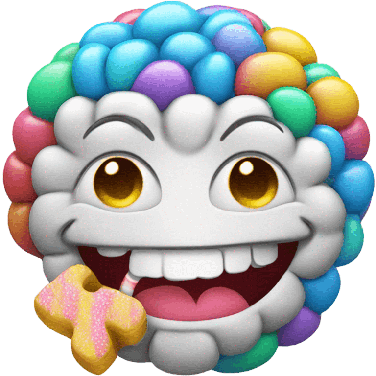 Happy brain with a candy in Its mouth emoji