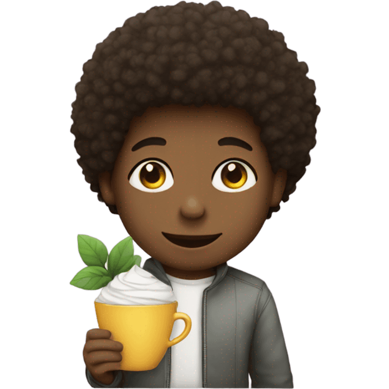 boy with flower and cup with Afro  emoji