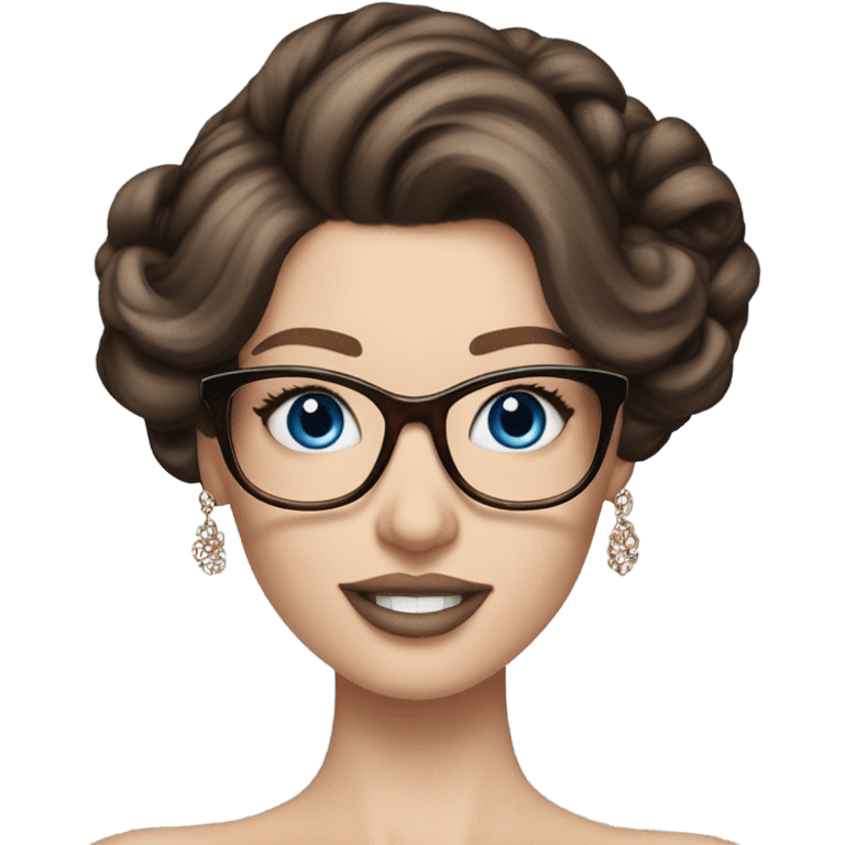 pale Victoria secret model with glasses and blue eyes hair brown in stylish updo emoji