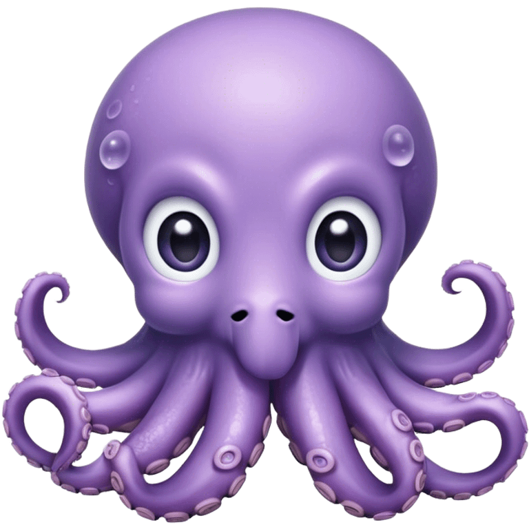 Cinematic Cute Shy Baby Octopus Portrait Emoji, Tentacles tucked slightly inward in an adorably bashful pose, featuring a softly glowing, round light blue-purple body with enormous, soulful eyes peering out timidly, Simplified yet irresistibly adorable features, highly detailed, glowing with a delicate, soothing marine radiance, high shine, quiet yet expressive, stylized with an air of gentle mystery, soft glowing outline, capturing the essence of a tiny, shy deep-sea creature that seems as if it could slowly peek out and explore the world with cautious curiosity! emoji