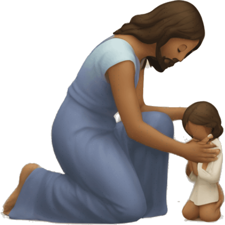 a woman kneeling praying at the feet of Jesus  emoji