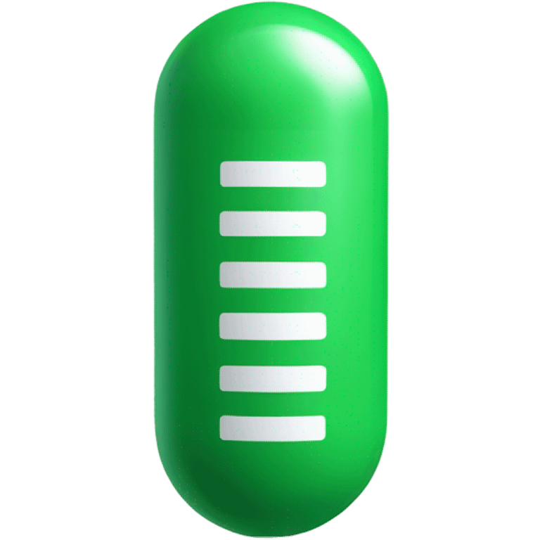 single medicine capsule, top half green, bottom half white emoji