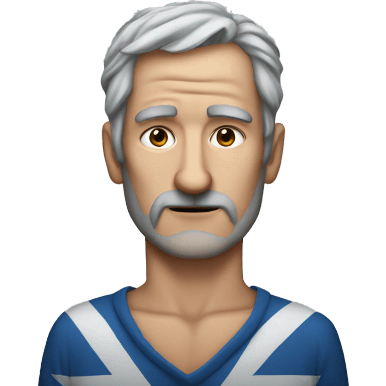 Middle age man grey hair saltire painted face emoji