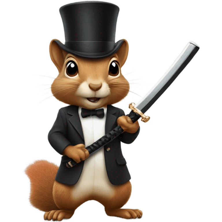 Squirrel wearing a top hat and holding a katana emoji