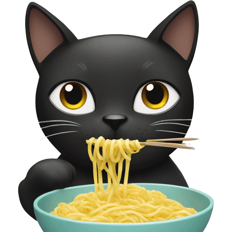 black Cat eating noodles emoji