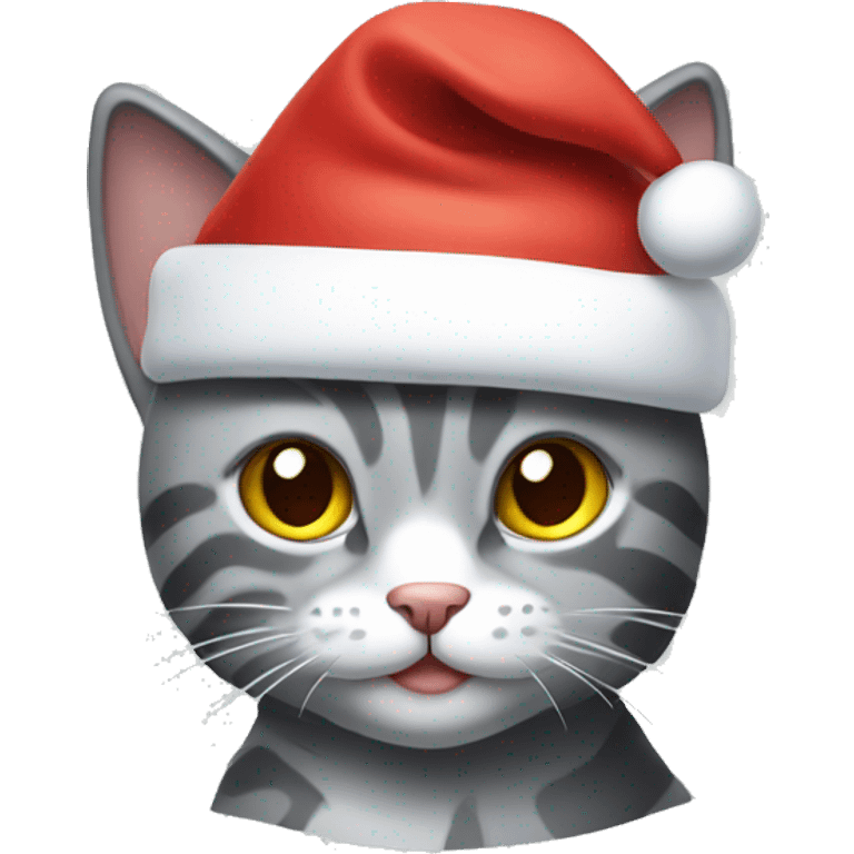 grey cat with white stripes and a christmas hat  emoji