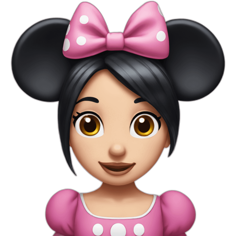 Minnie Mouse long black hair and pink Minnie Mouse ears emoji