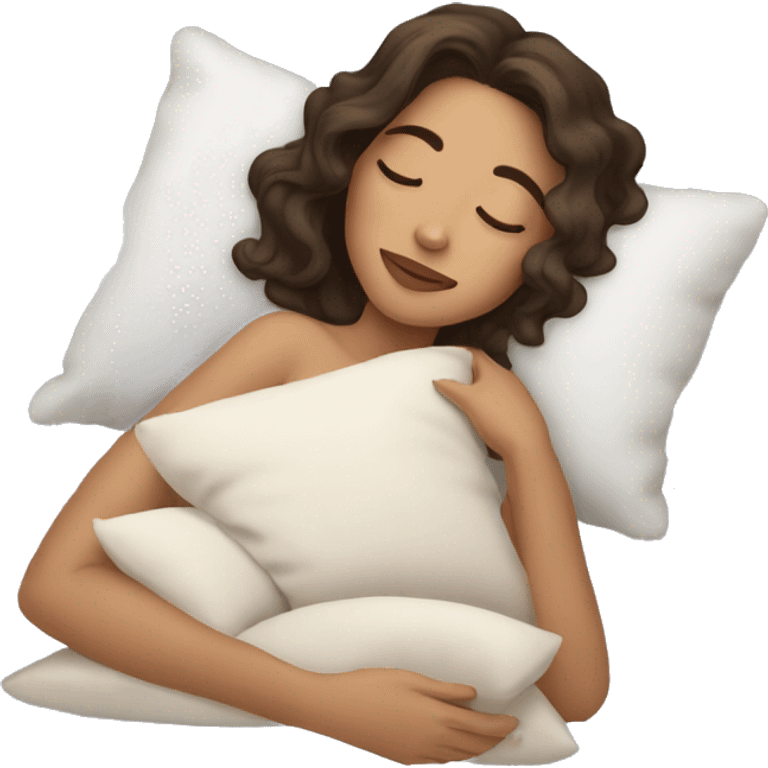 brunette shoulder length wavy hair girl sleeping sideways with a pillow emoji