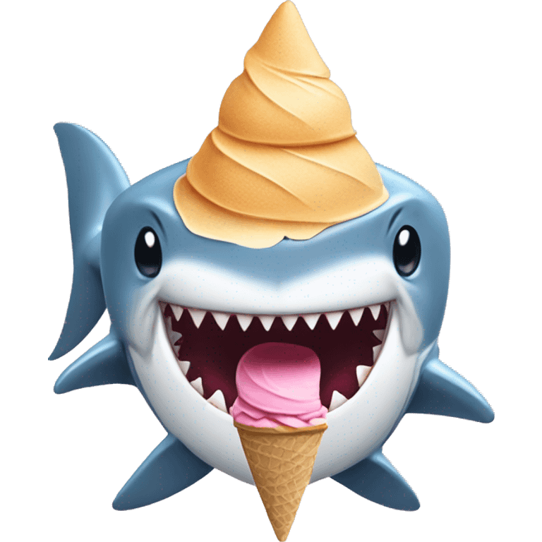 shark wearing a swimsuit and eating an ice cream emoji