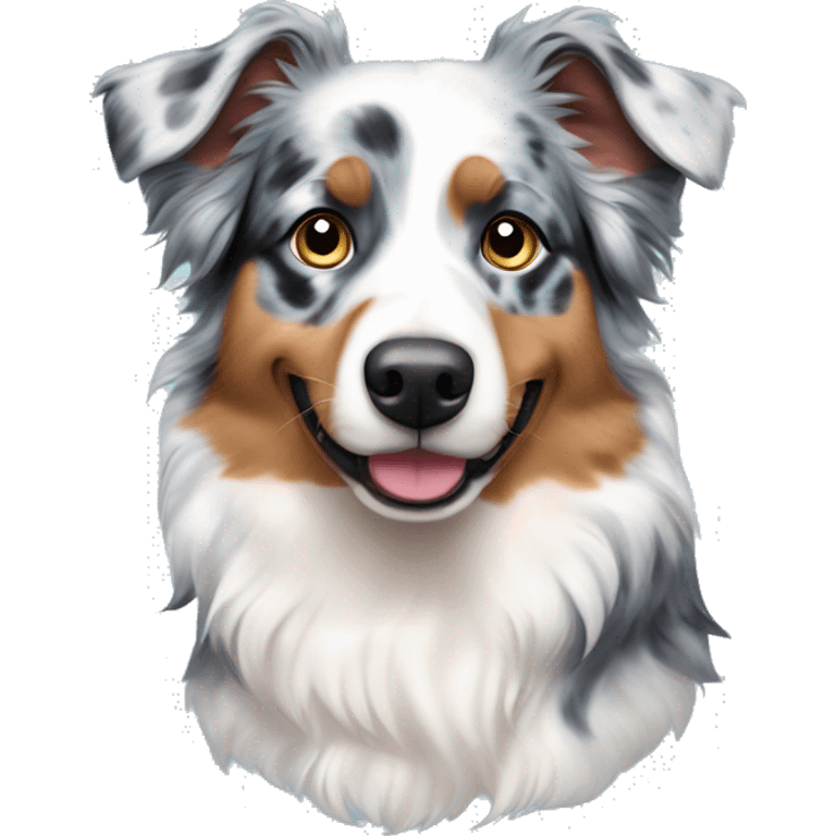 Blue Merle Australian shepherd with heterochromia and blue bow on top of her head emoji