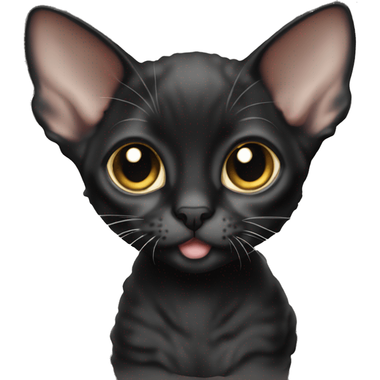 A small black kitten of the Devon Rex breed emoji