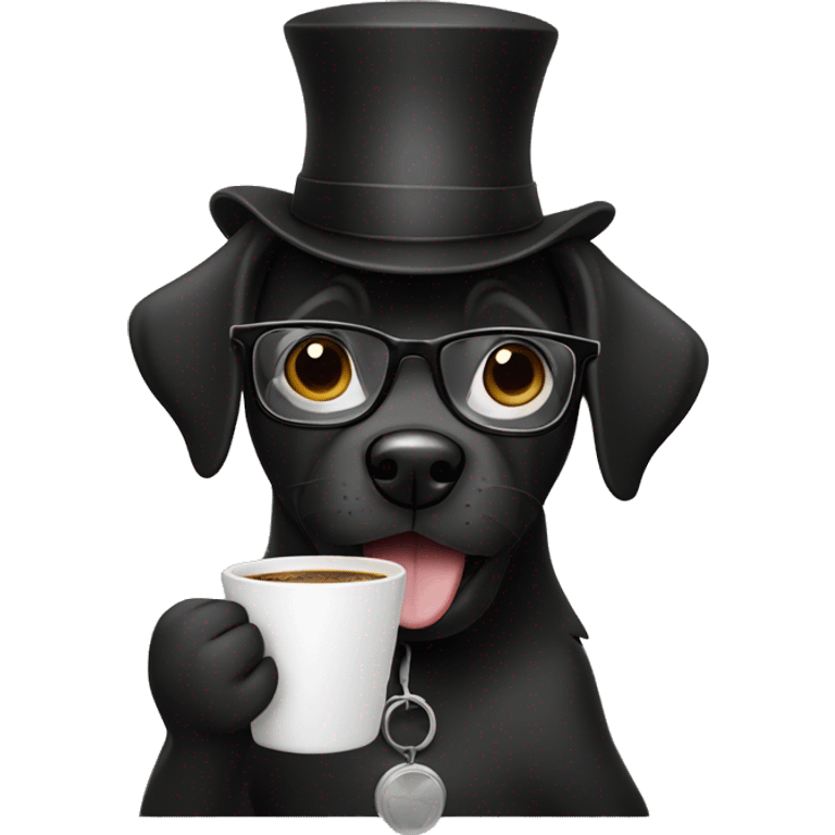 Happy black dog rabbi with glasses drinking coffee emoji