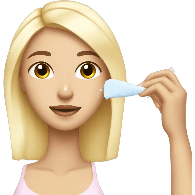 A blonde girl applying skincare to her face with a skincare headband on emoji