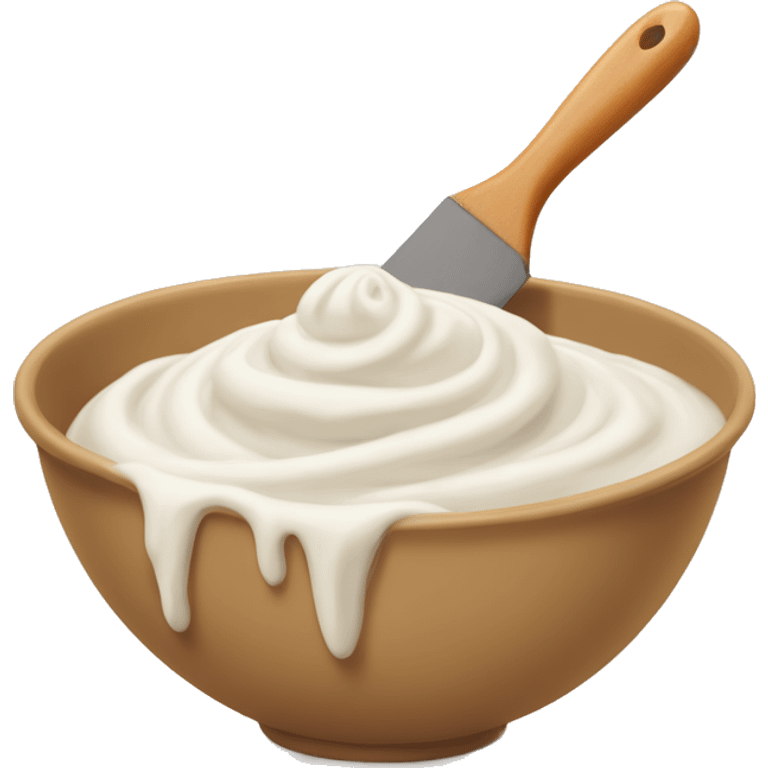 Swirl of white icing and spatula in a tan bowl  emoji