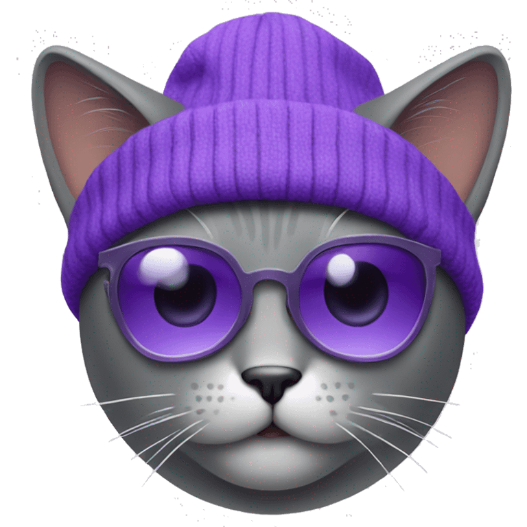 Grey cat with purple sunglasses and beanie emoji