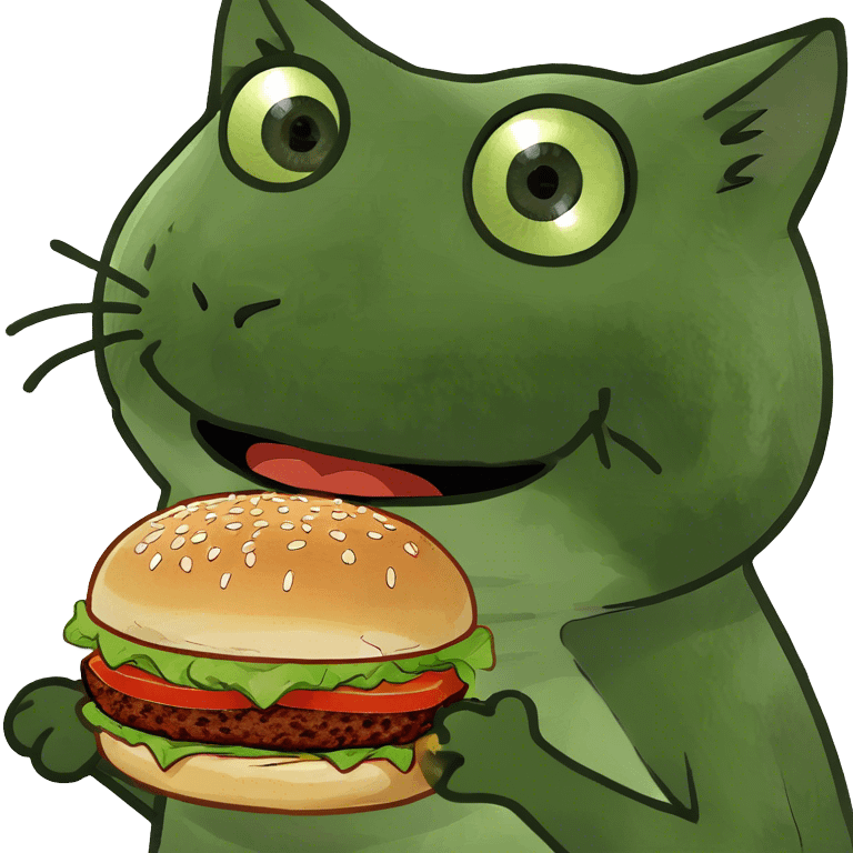 Cat surprised with burger emoji