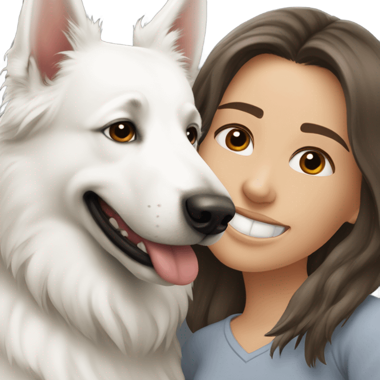 Happy white Swiss Shepherd  with brunette girl emoji