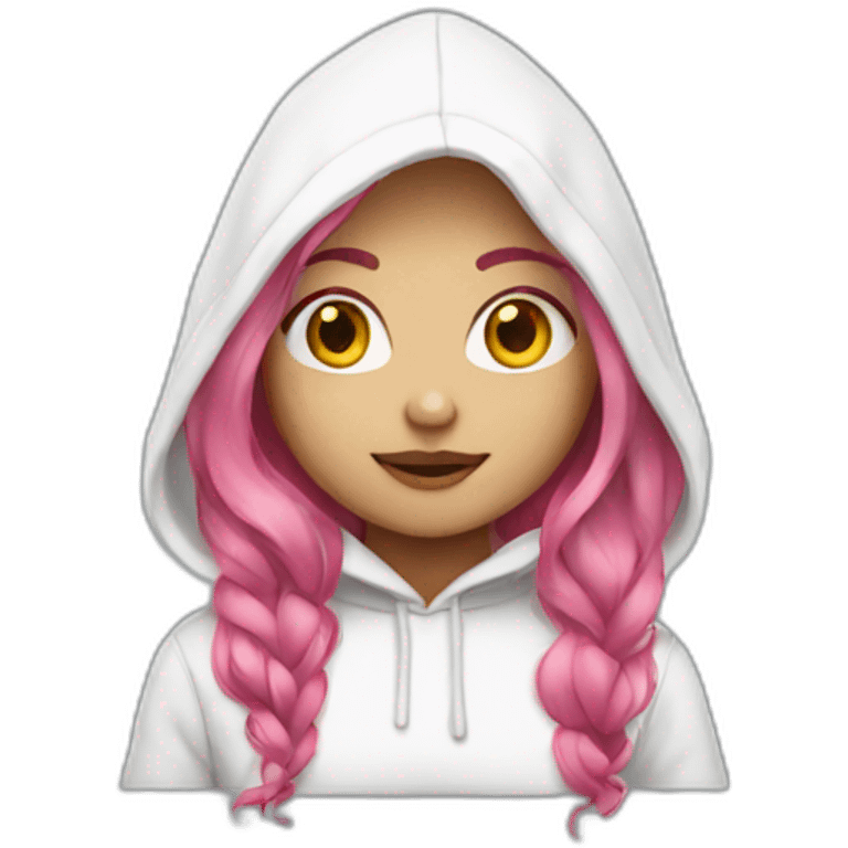 Long pink hair girl in white hoodie emoji