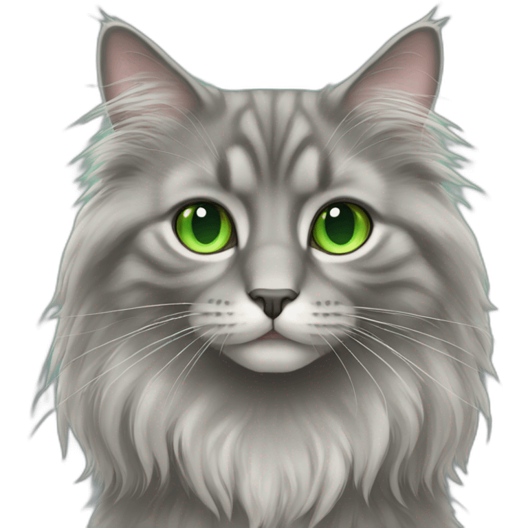 grey longhaired cat with green eyes emoji