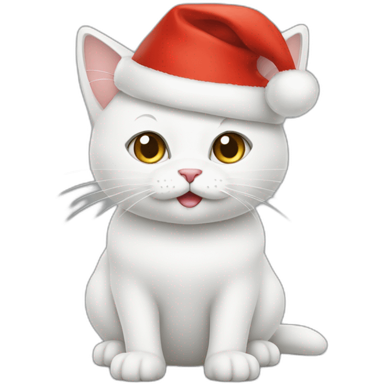 white cat with christmas hat emoji