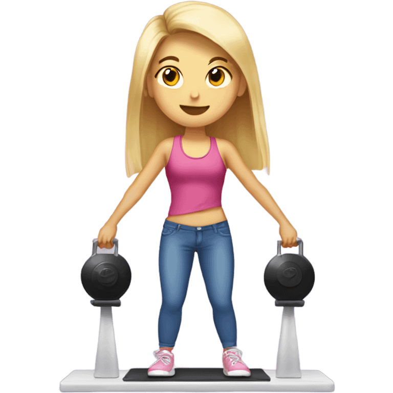 Girls standing on a body scale holding weights emoji