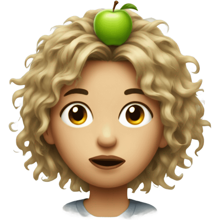 messy hair girl portrait eating an apple emoji