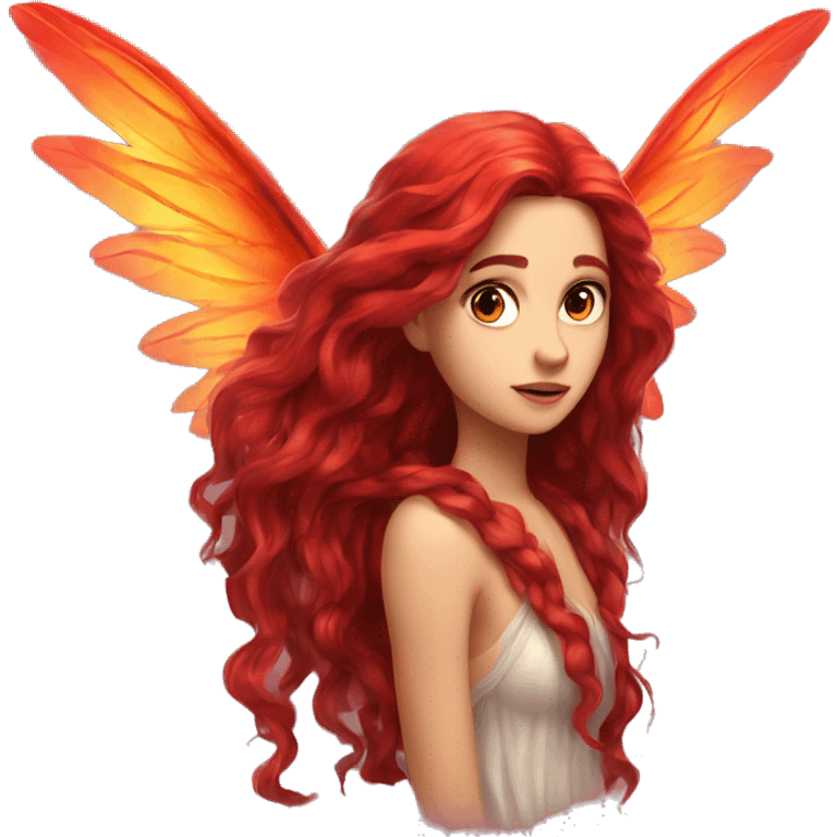 big wings, fire, Beautiful, fairy, red, long hair emoji