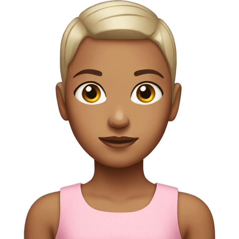 head shot of a young girl with a buzz cut wearing a pink dress  emoji