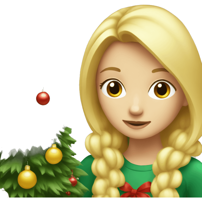 Blond Girl decorating a Christmas tree emoji