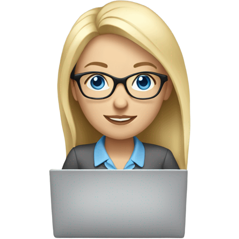 blonde pale white woman with blue eyes and glasses working on laptop emoji