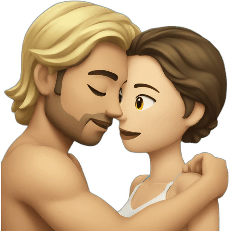 young metis Man and white woman hug love at the beach emoji