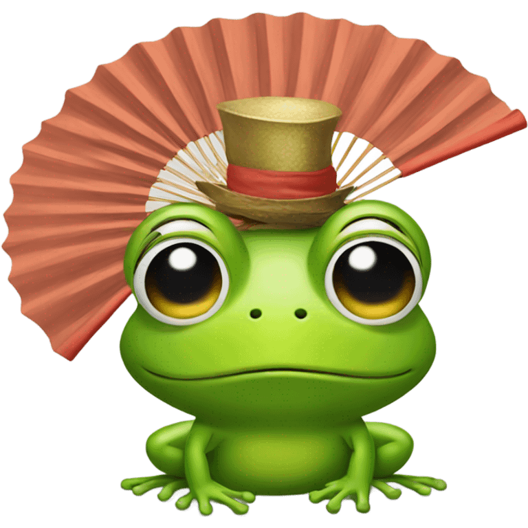 Frog with a fan for a hat emoji