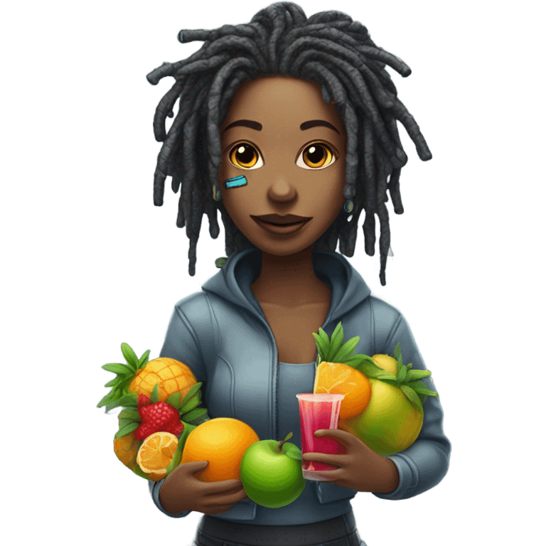 Cyborg lady with locs juice fruit emoji