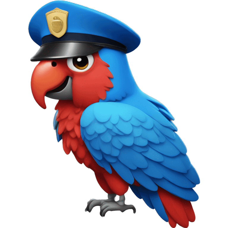 blue and red parrot with police hat emoji