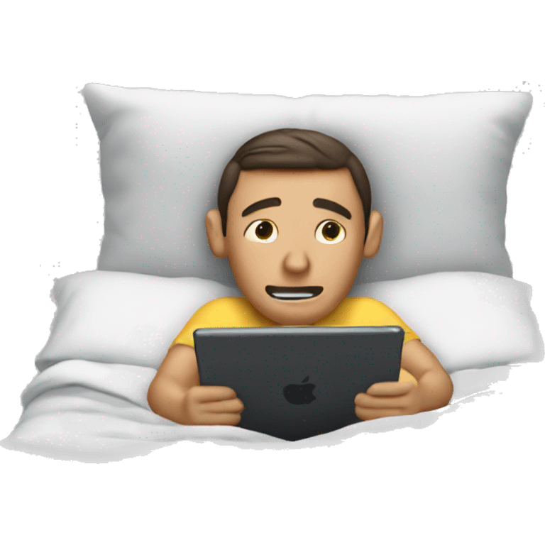 Guy laying on bad reading an iPad emoji