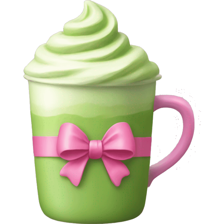 Make a green matcha latte with a pink bow emoji